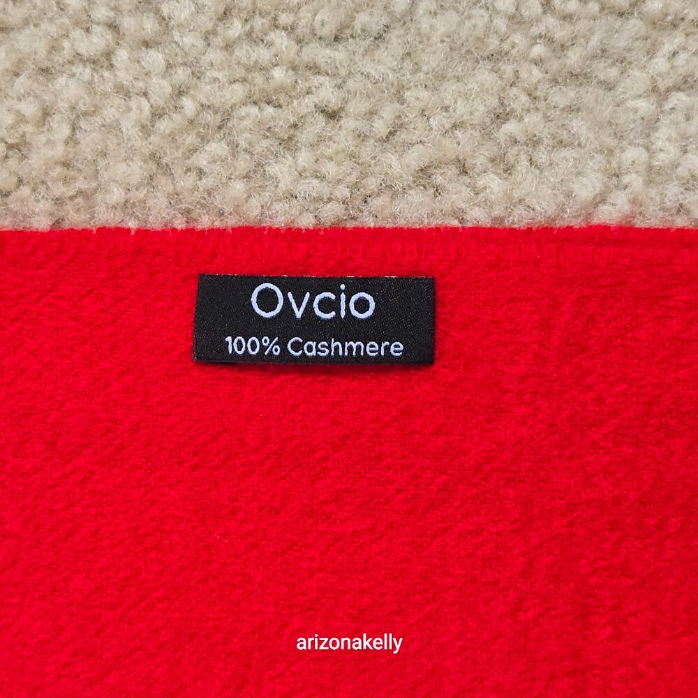 NWOT Red Cashmere Fringed Scarf Ovcio - Picture 3 of 10